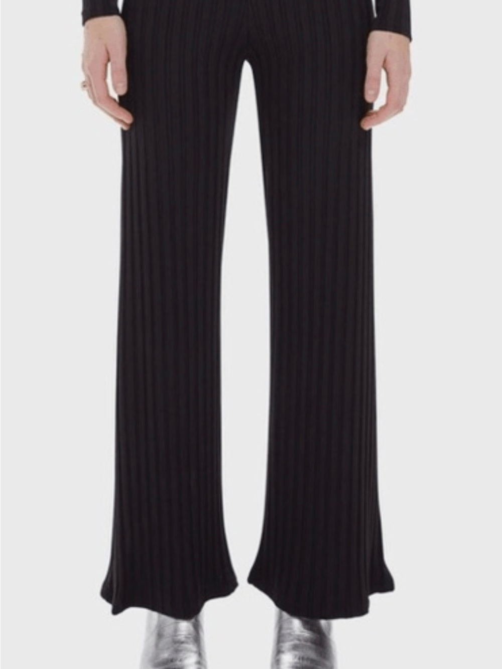 MOTHER The Quickie Roller Hover Black Ribbed Flare Pants